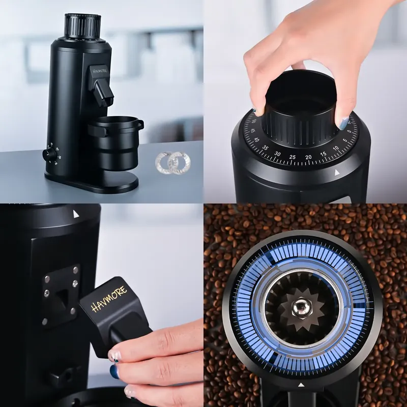 Coffee Grinder Burr Flat - HAVMORE Automatische Edelstahl-Kaffeemühle mit 80-mm-Flachmahlwerk, 70g